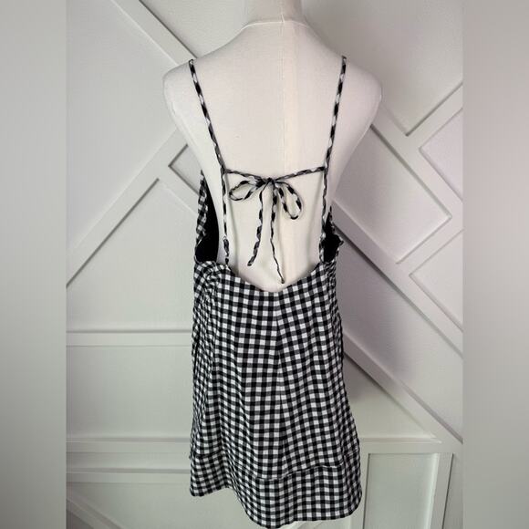 By Anthropologie Black and White Gingham Apron-Style Mini Dress Size Large - Picture 5 of 10